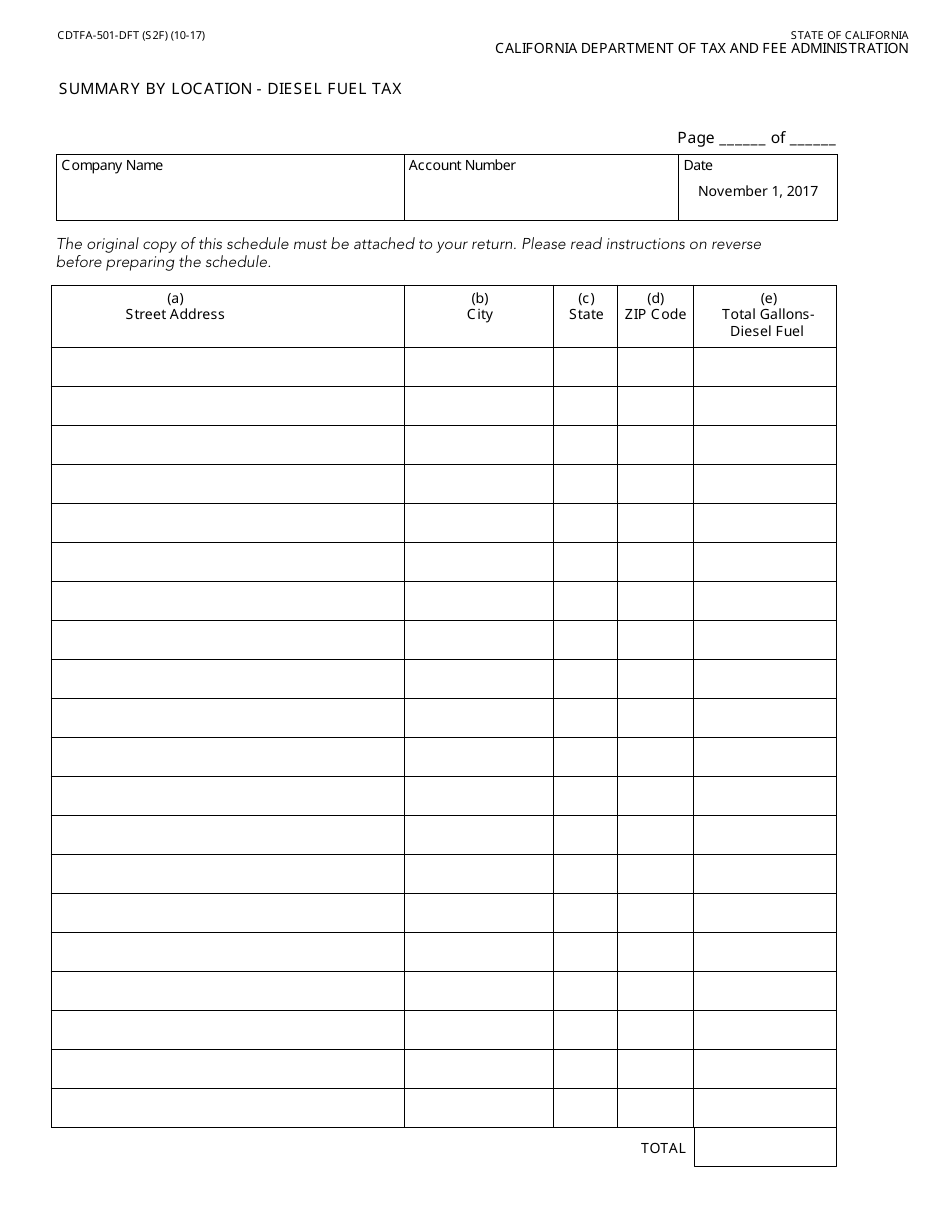 Form CDTFA-501-DFT Return for Diesel Fuel Owned on November 1, 2017 - California, Page 3