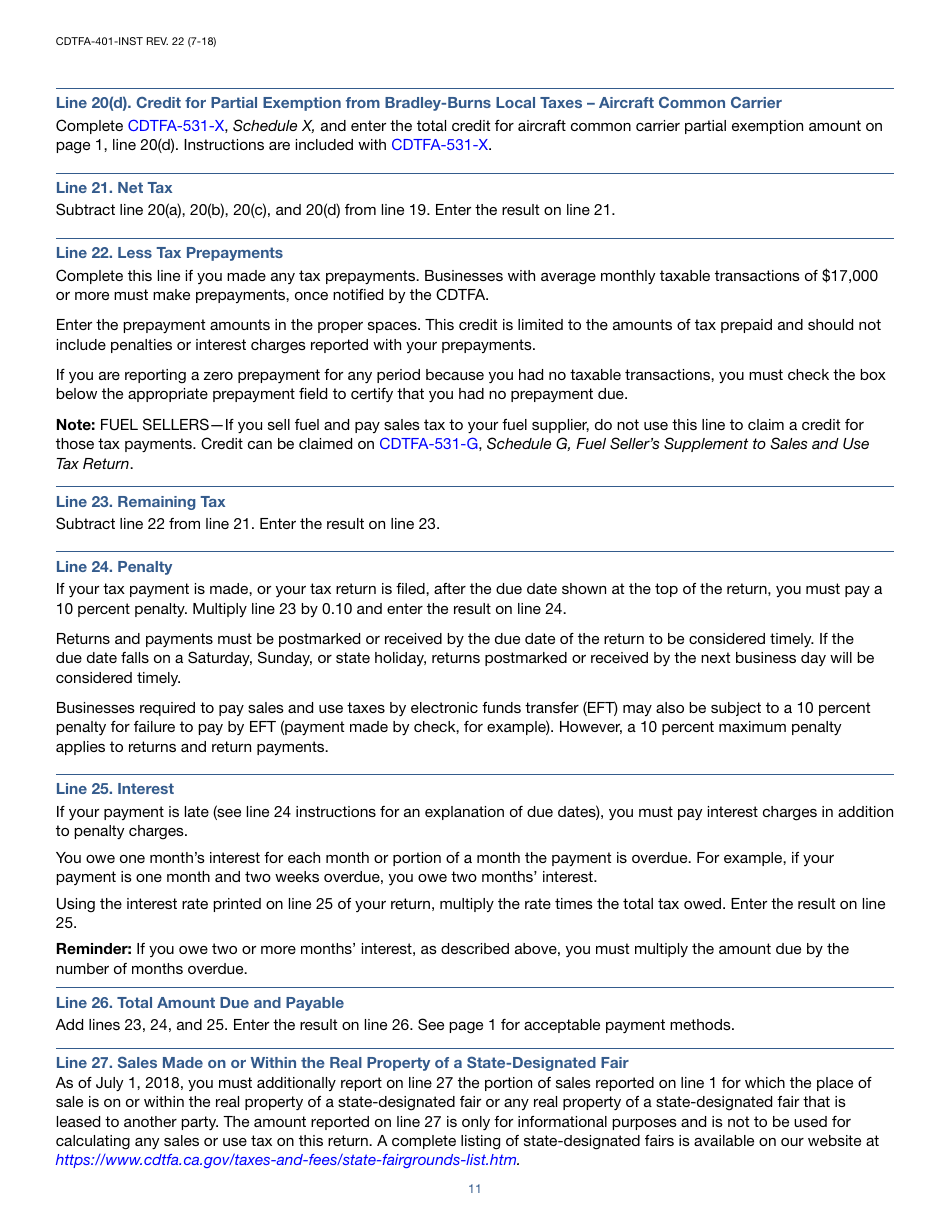 Instructions for Form CDTFA-401-A State, Local, and District Sales and Use Tax Return - California, Page 11