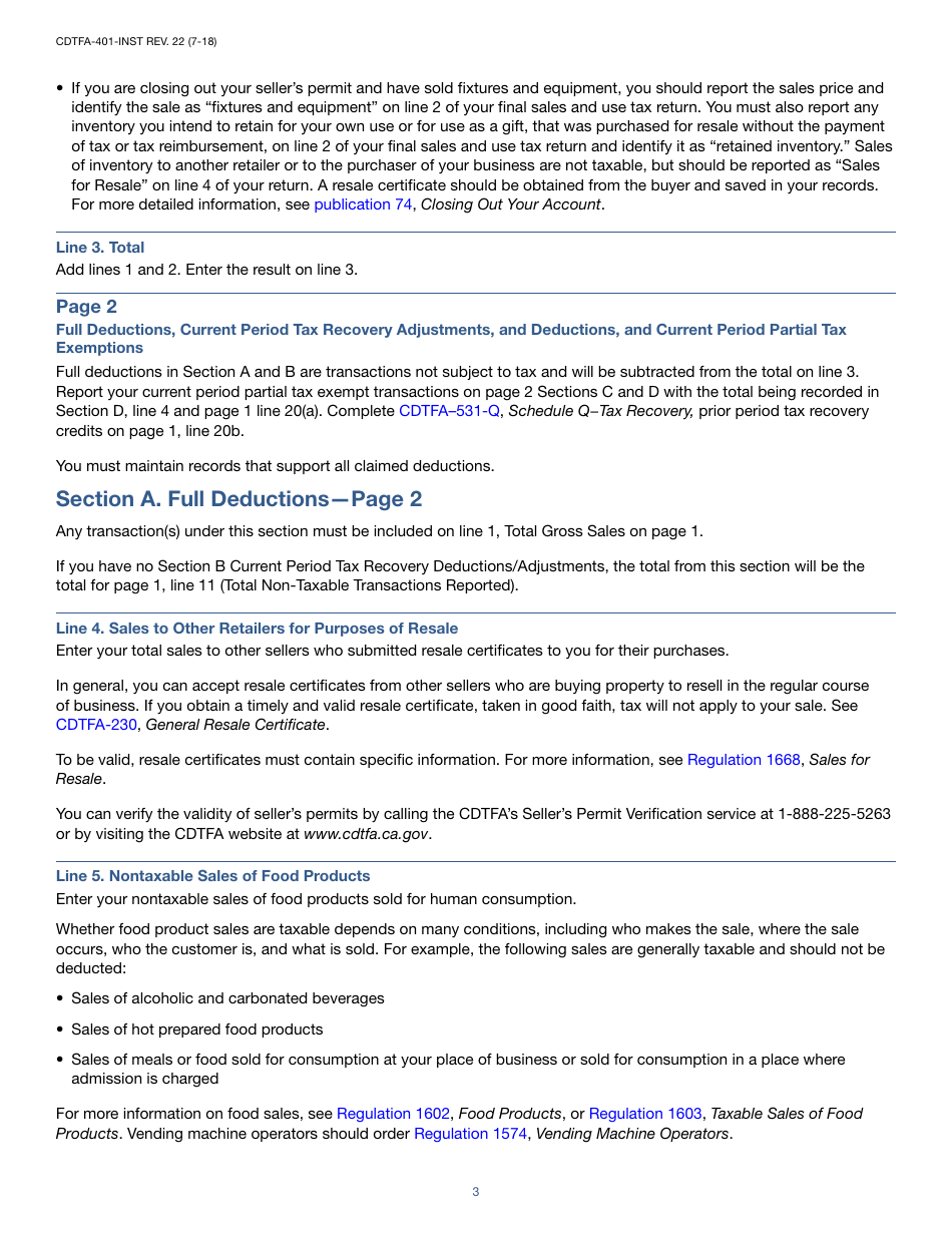 Instructions for Form CDTFA-401-A State, Local, and District Sales and Use Tax Return - California, Page 3