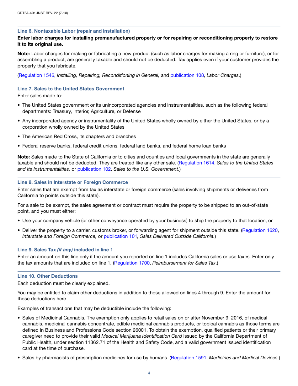 Instructions for Form CDTFA-401-A State, Local, and District Sales and Use Tax Return - California, Page 4