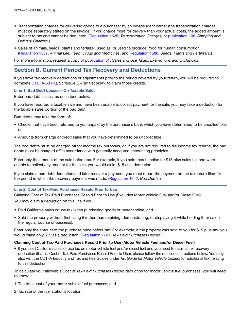 Instructions for Form CDTFA-401-A State, Local, and District Sales and Use Tax Return - California, Page 5