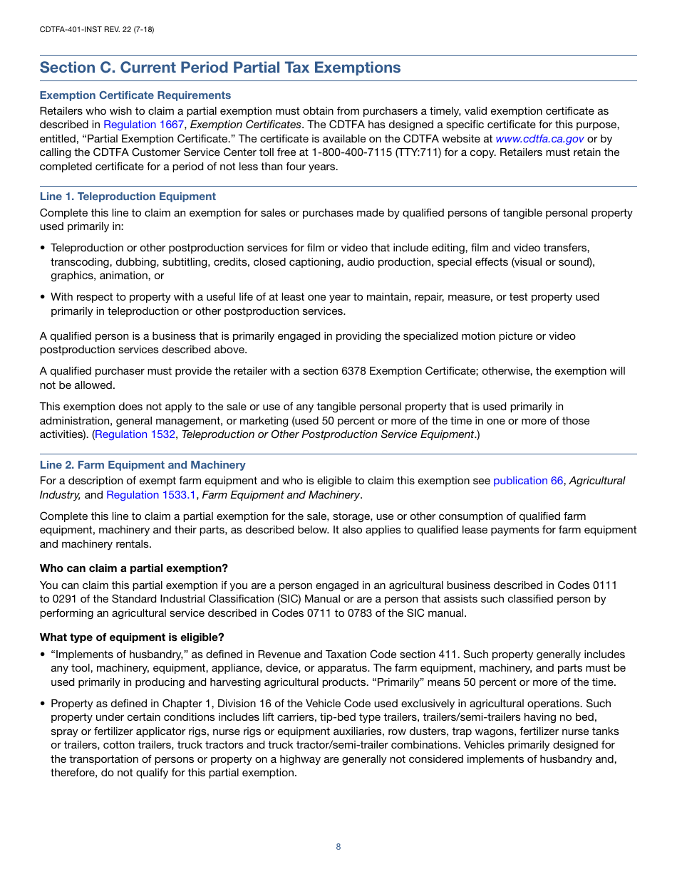 Instructions for Form CDTFA-401-A State, Local, and District Sales and Use Tax Return - California, Page 8