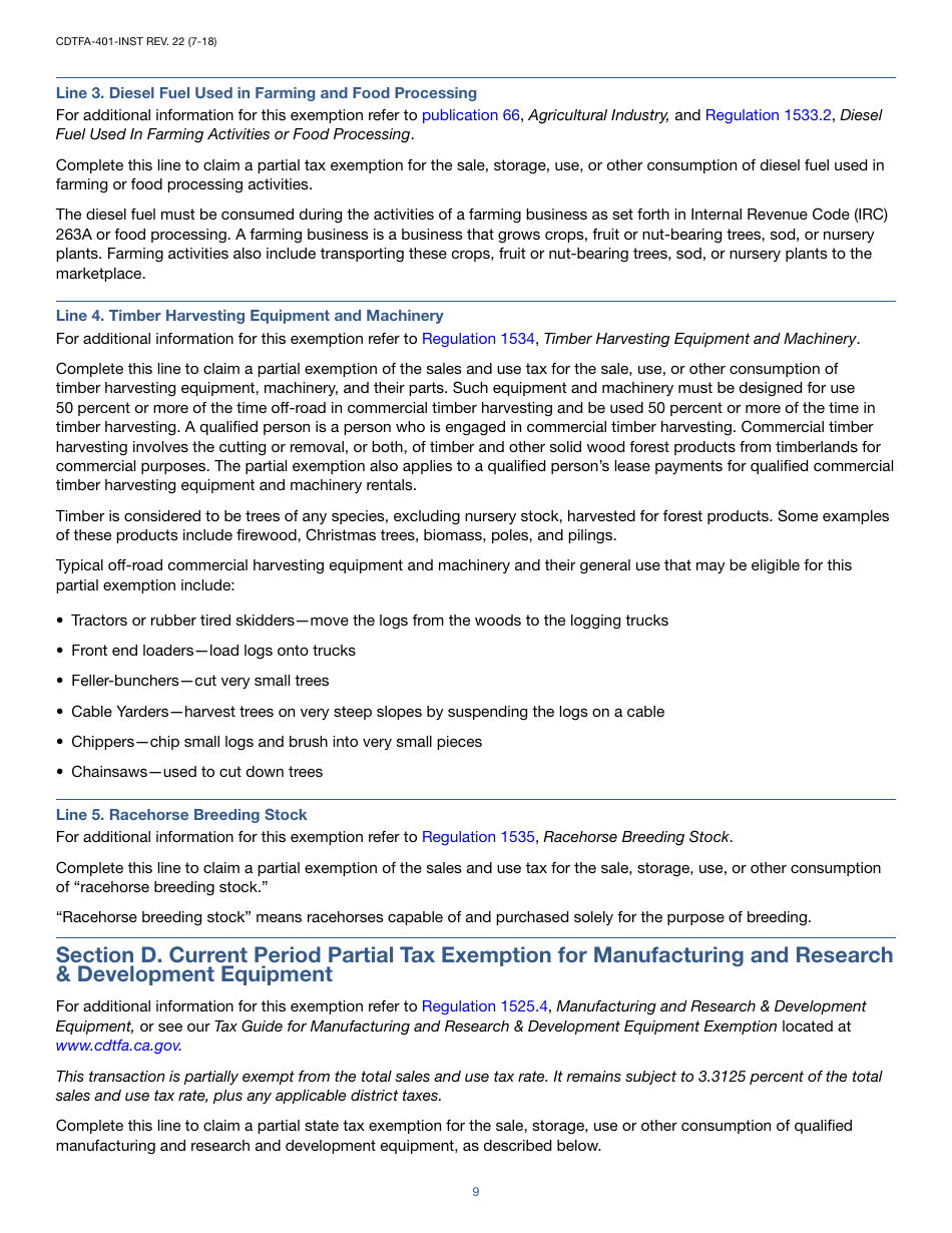 Instructions for Form CDTFA-401-A State, Local, and District Sales and Use Tax Return - California, Page 9