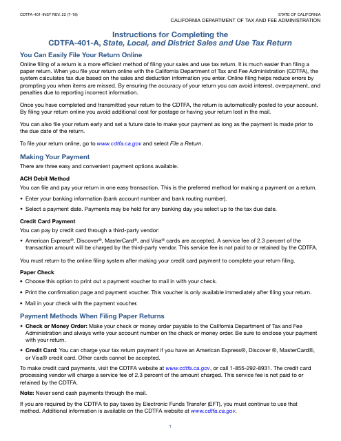 Form CDTFA-401-A  Printable Pdf