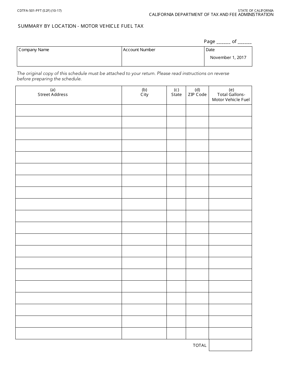 Form CDTFA-501-PFT Return for Motor Vehicle Fuel Owned on November 1, 2017 - California, Page 3
