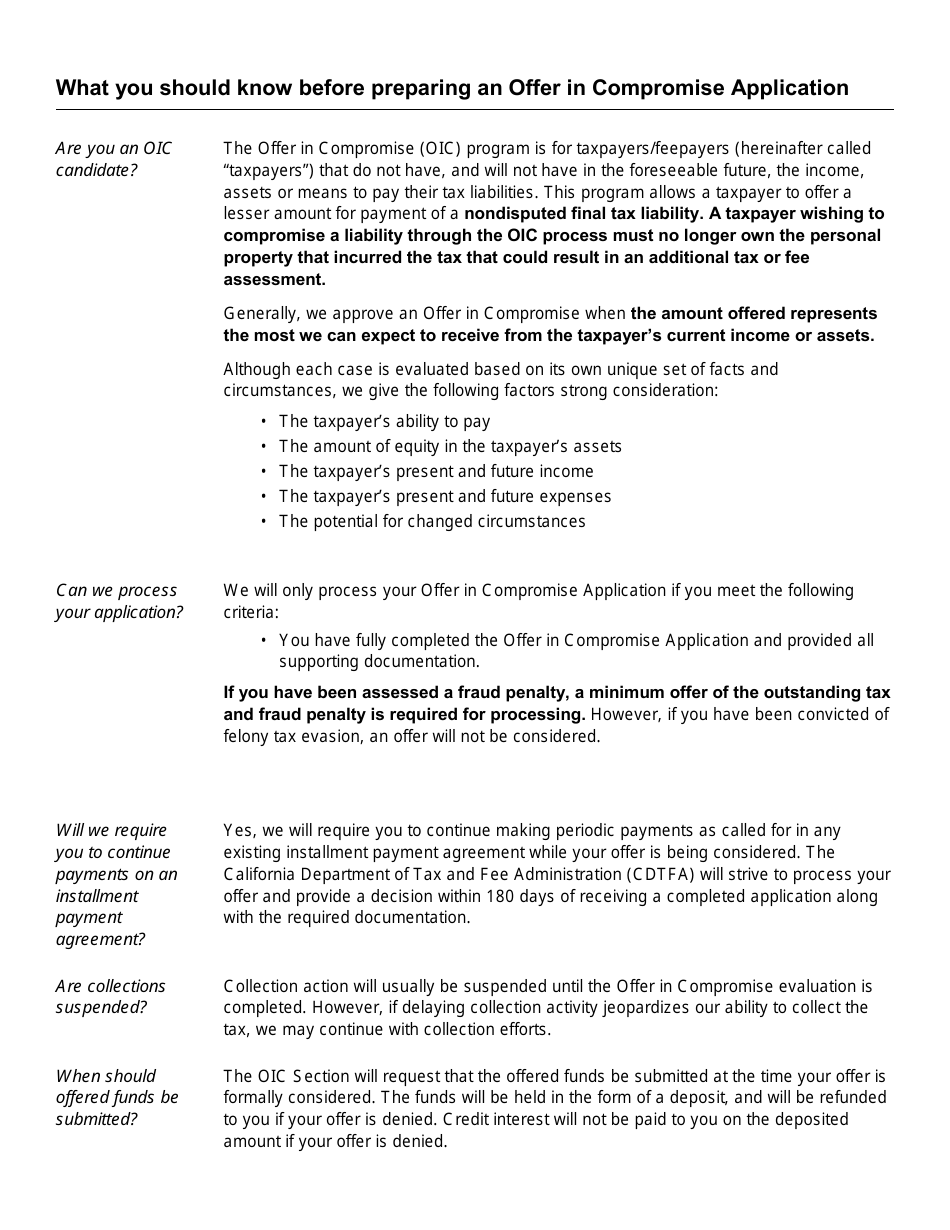 Form CDTFA-490 Offer in Compromise Application - California, Page 2
