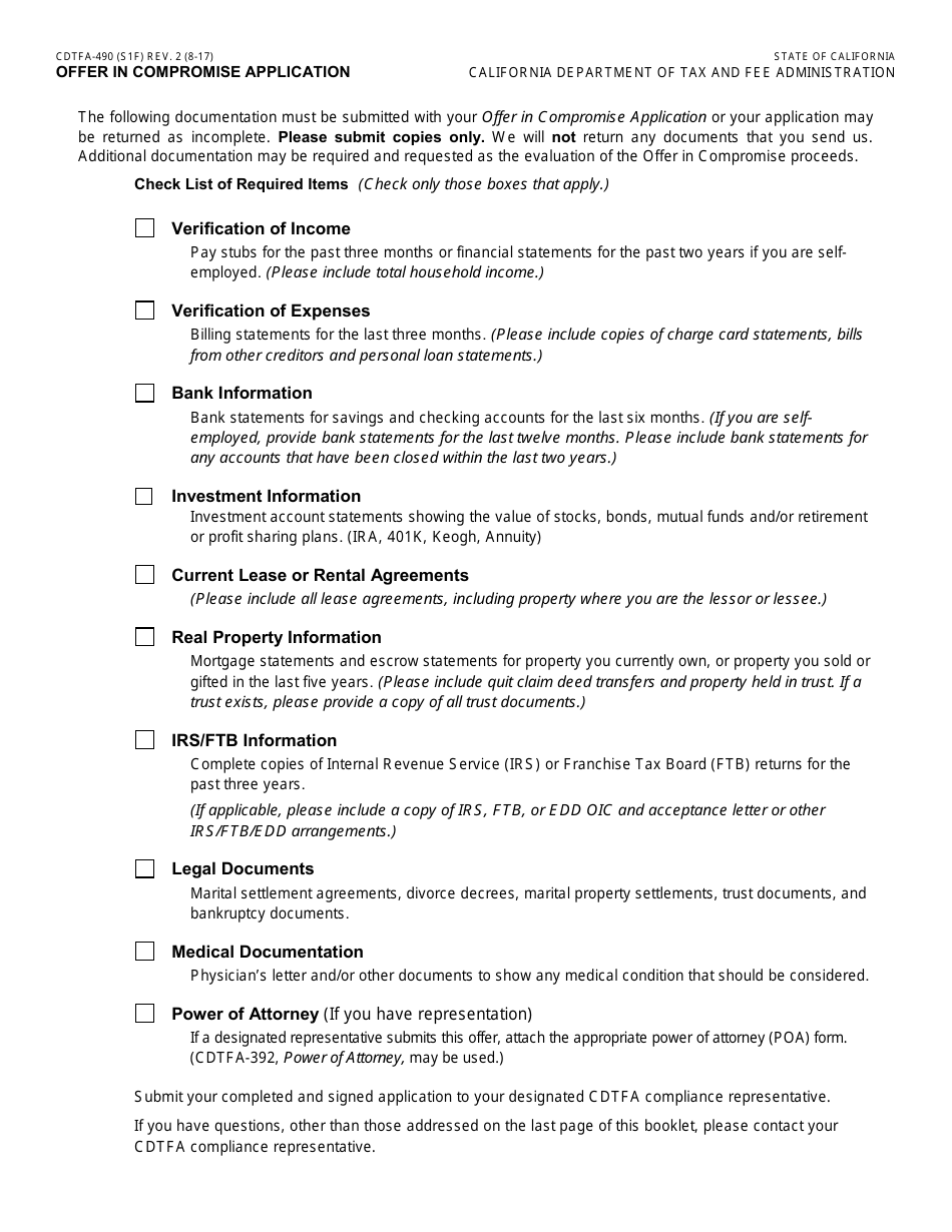 Form CDTFA-490 Offer in Compromise Application - California, Page 3