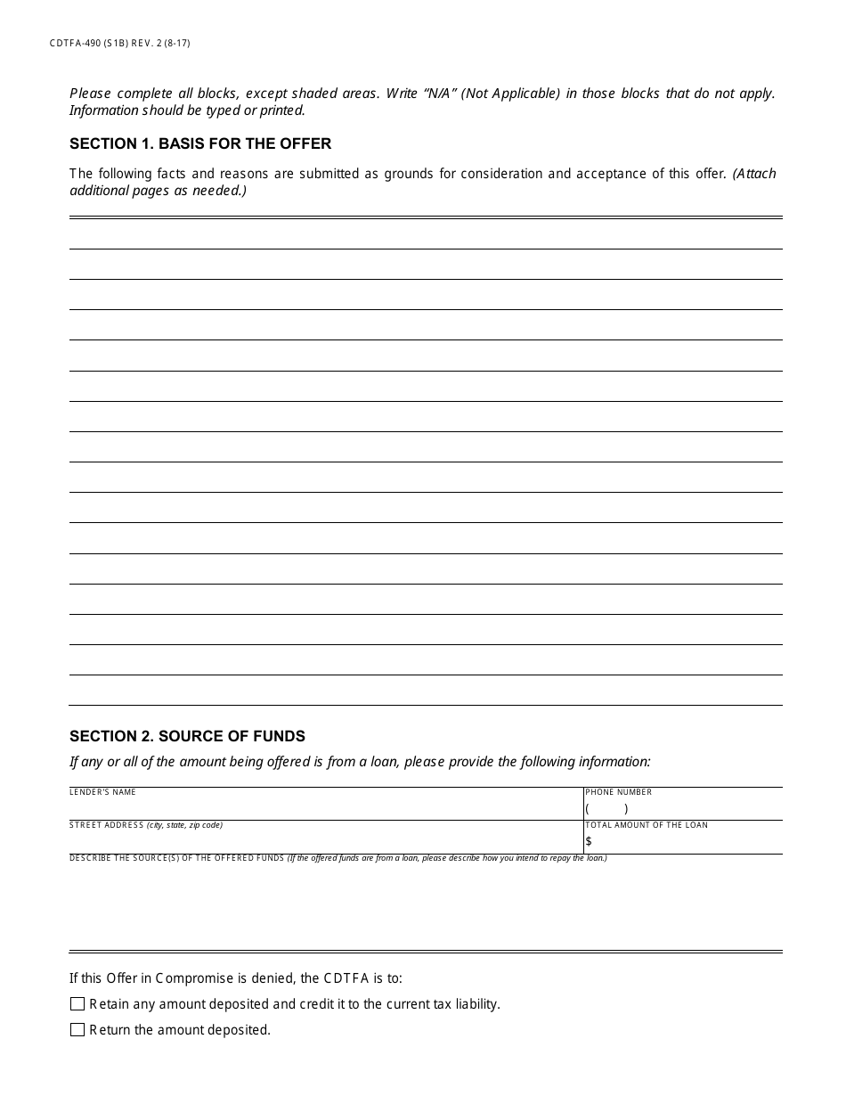 Form CDTFA-490 Offer in Compromise Application - California, Page 4