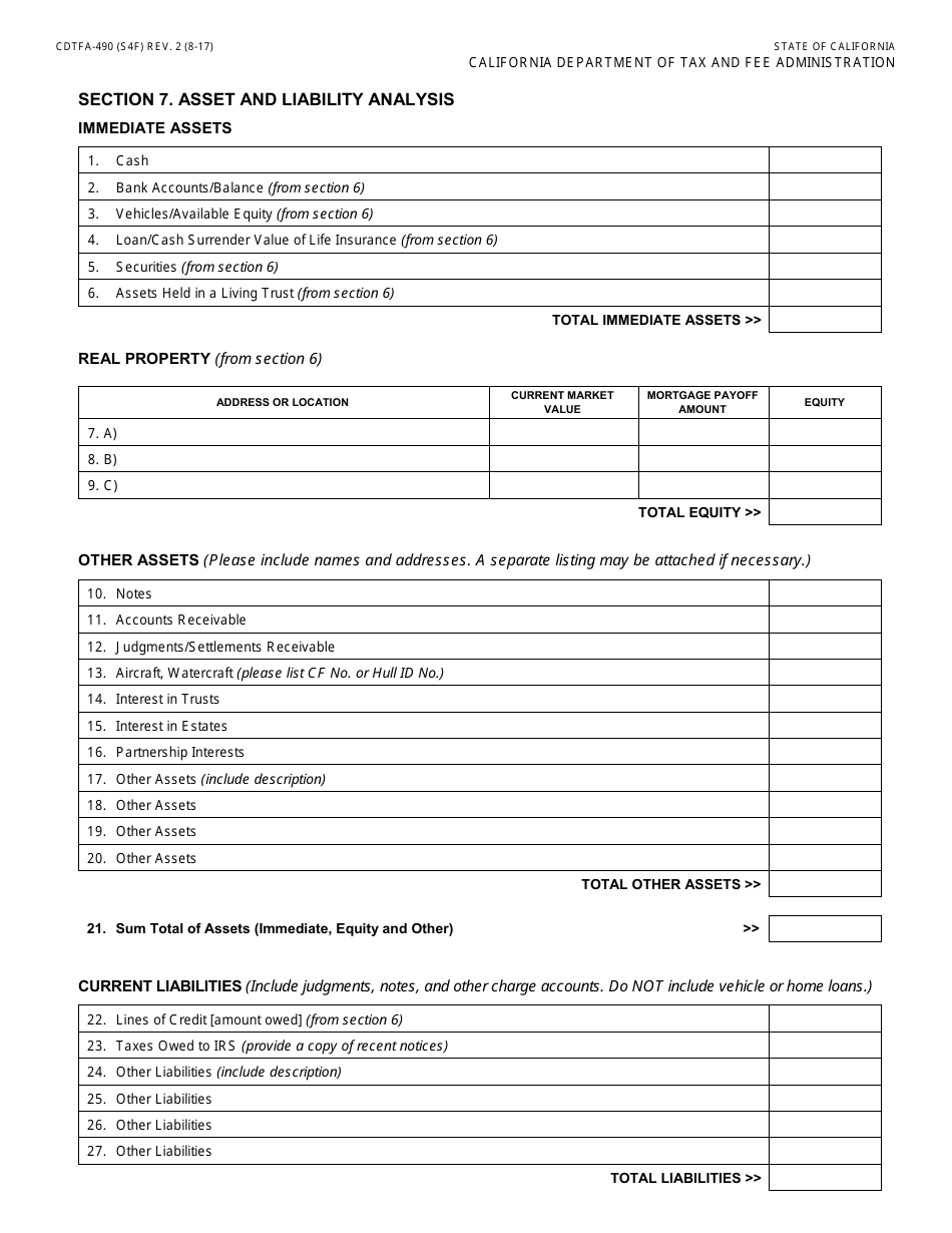Form CDTFA-490 Offer in Compromise Application - California, Page 9