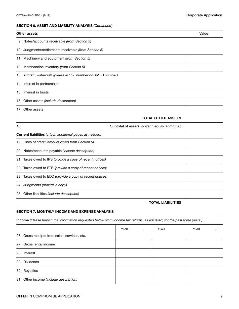 Form CDTFA-490-C Offer in Compromise Application - California, Page 10