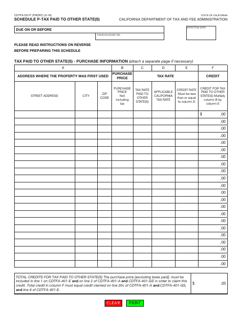 Form CDTFA-531-P Schedule P  Printable Pdf