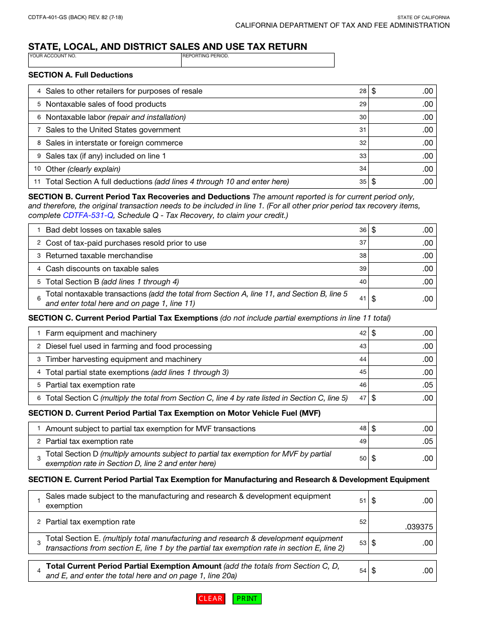 Form CDTFA-401-GS State, Local, and District Sales and Use Tax Return - California, Page 2