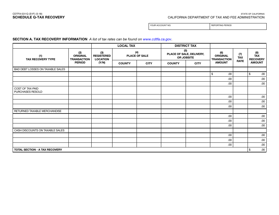 Form CDTFA531Q Schedule Q Fill Out, Sign Online and Download