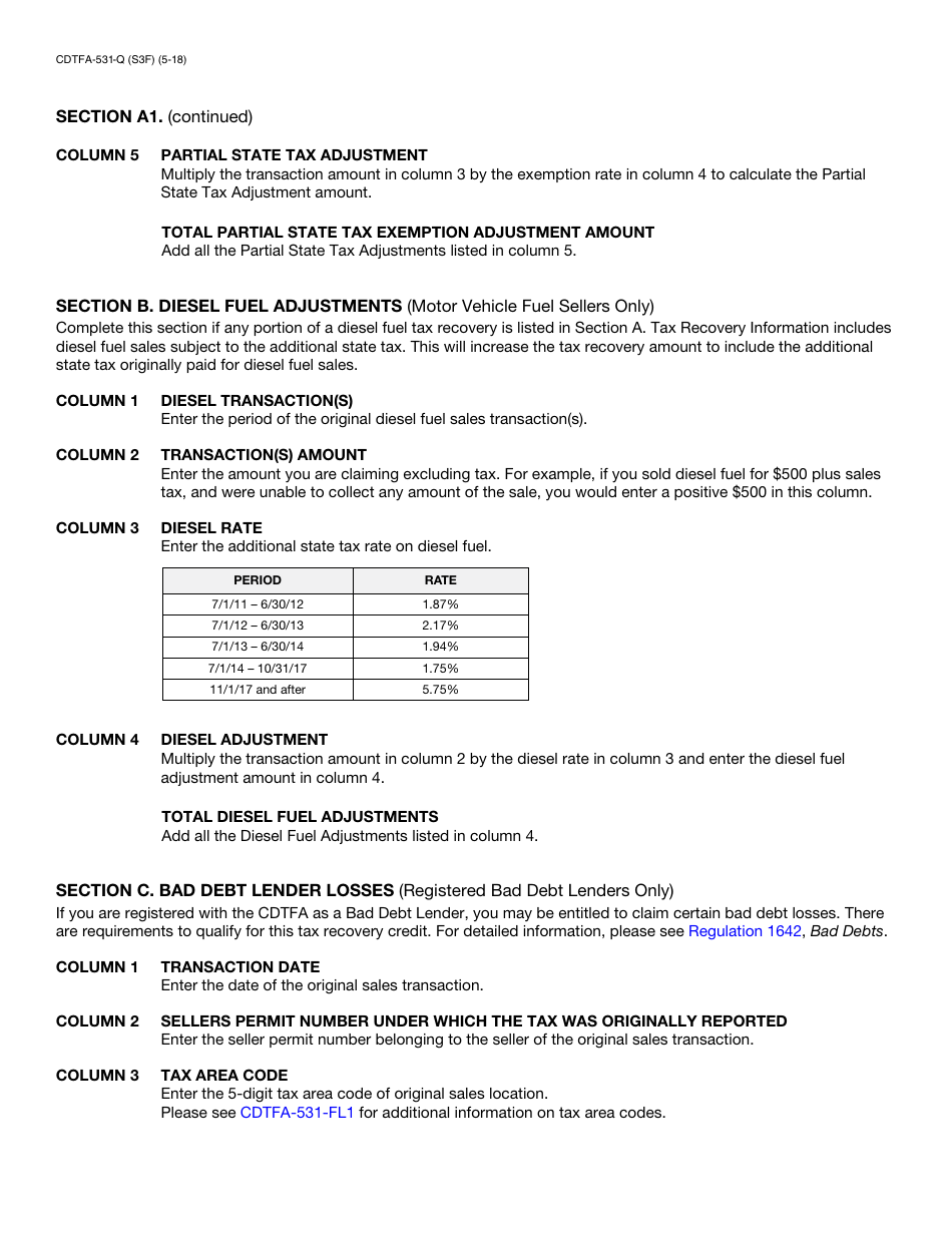 Form CDTFA531Q Schedule Q Fill Out, Sign Online and Download