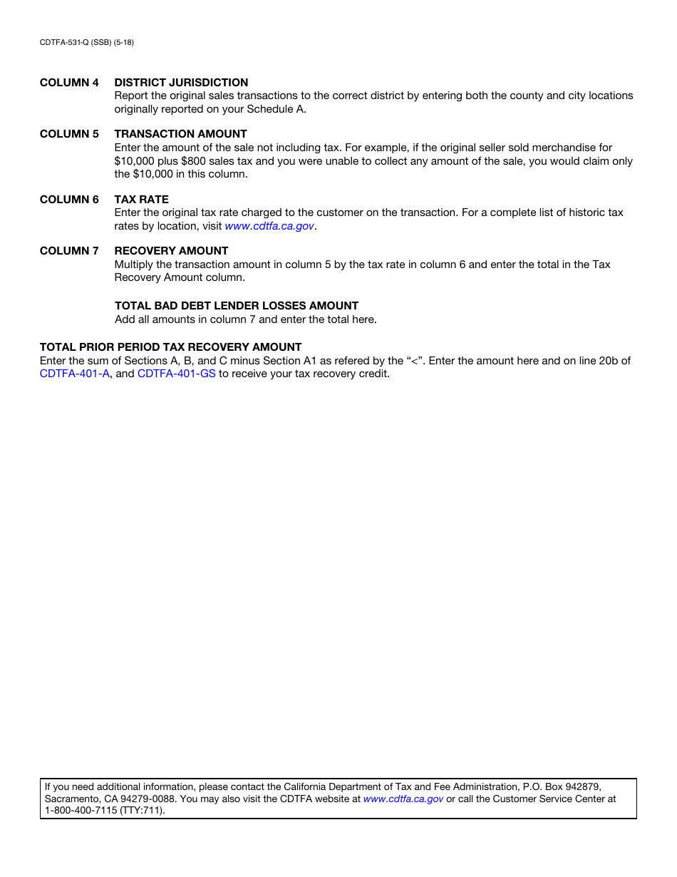Form CDTFA531Q Schedule Q Fill Out, Sign Online and Download