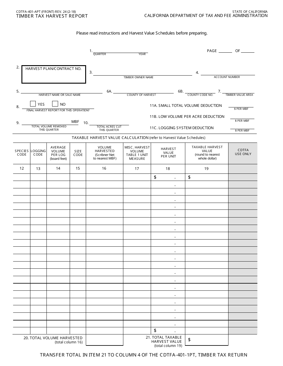 Form CDTFA-401-APT Timber Tax Harvest Report - California, Page 1