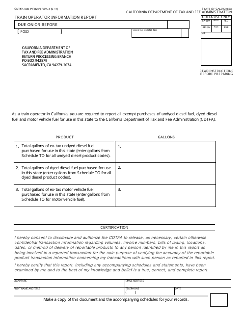 Form CDTFA-506-PT Train Operator Information Report - California