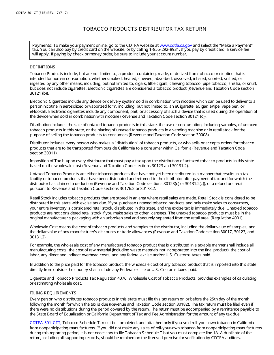 Form CDTFA-501-CT Tobacco Products Distributor Tax Return - California, Page 2