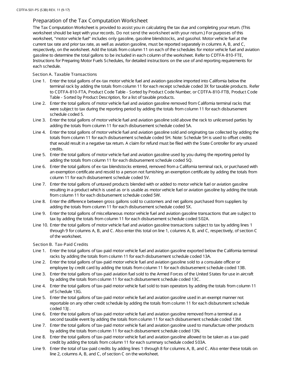 Form CDTFA-501-PS Supplier of Motor Vehicle Fuel Tax Return - California, Page 6
