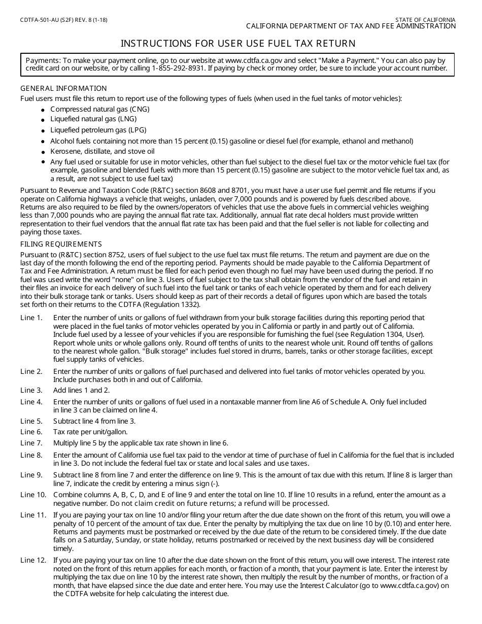 Form CDTFA-501-AU User Use Fuel Tax Return - California, Page 3