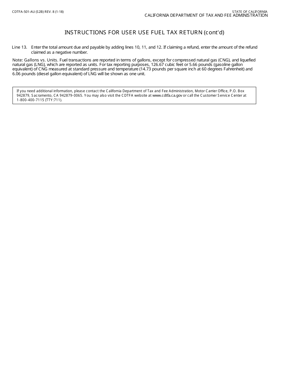 Form CDTFA-501-AU User Use Fuel Tax Return - California, Page 4