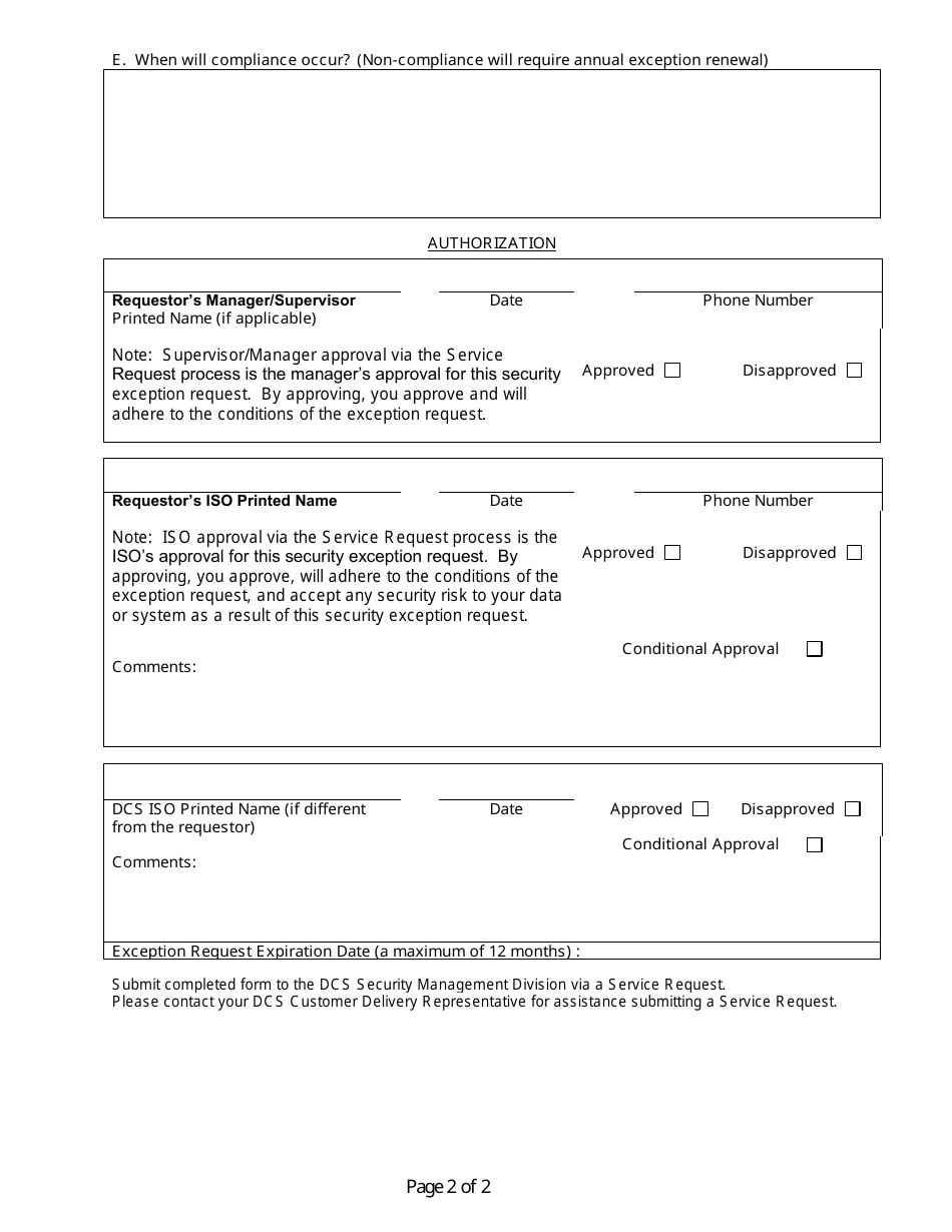 Form TECH358 Security Policy / Standard Exception Request Form - California, Page 2