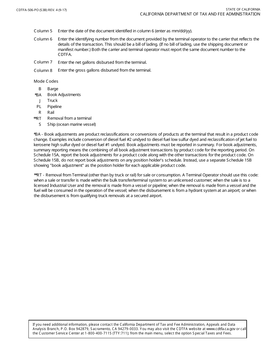 Form CDTFA-506-PO Terminal Operator Information Report - California, Page 6