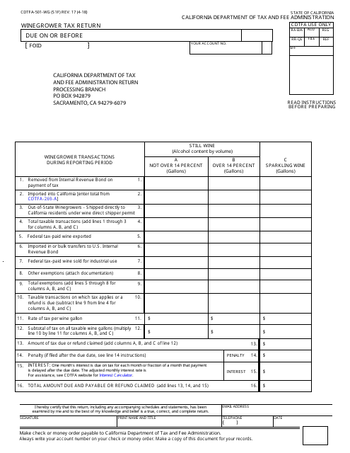 Form CDTFA-501-WG  Printable Pdf