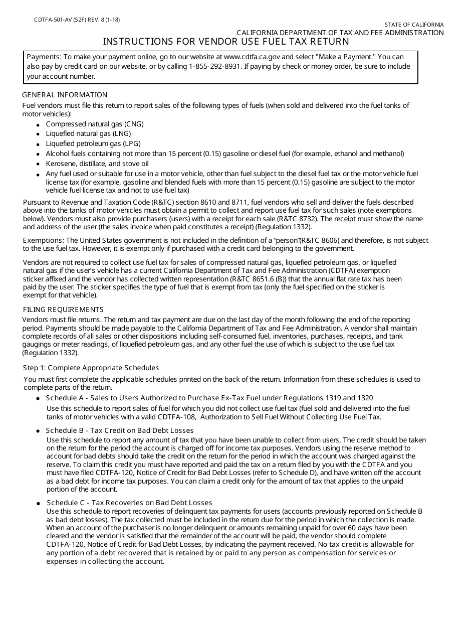 Form CDTFA-501-AV Vendor Use Fuel Tax Return - California, Page 3