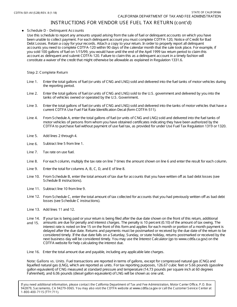 Form CDTFA-501-AV Vendor Use Fuel Tax Return - California, Page 4