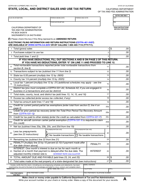 Form CDTFA-401-A Download Fillable PDF or Fill Online State, Local, and