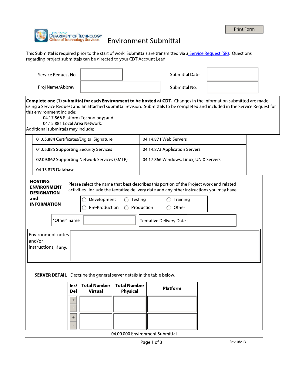 Environment Submittal Form - California, Page 1