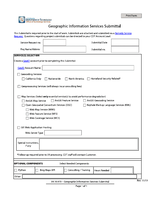 Geographic Information Services Submittal Form - California Download Pdf