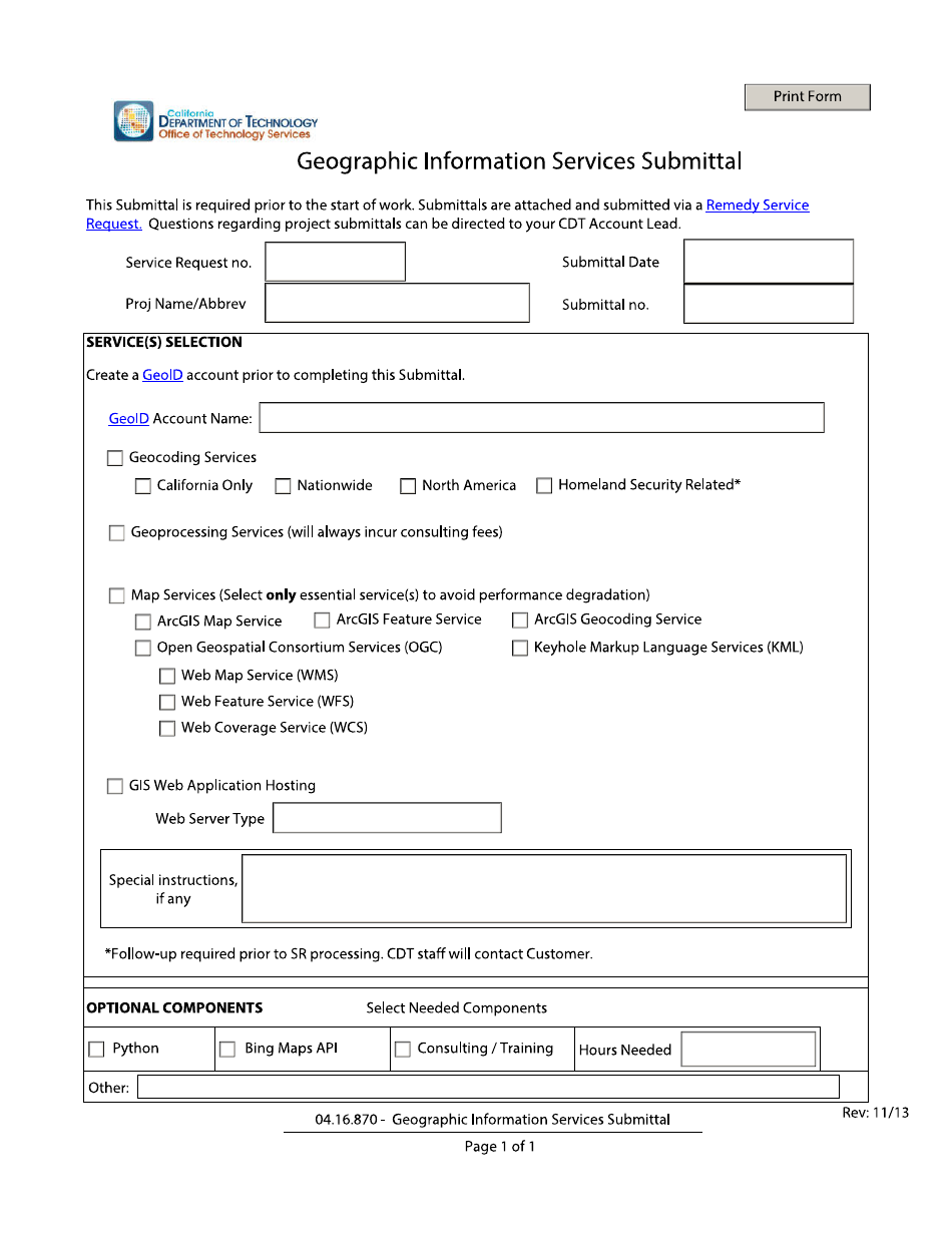 Geographic Information Services Submittal Form - California, Page 1