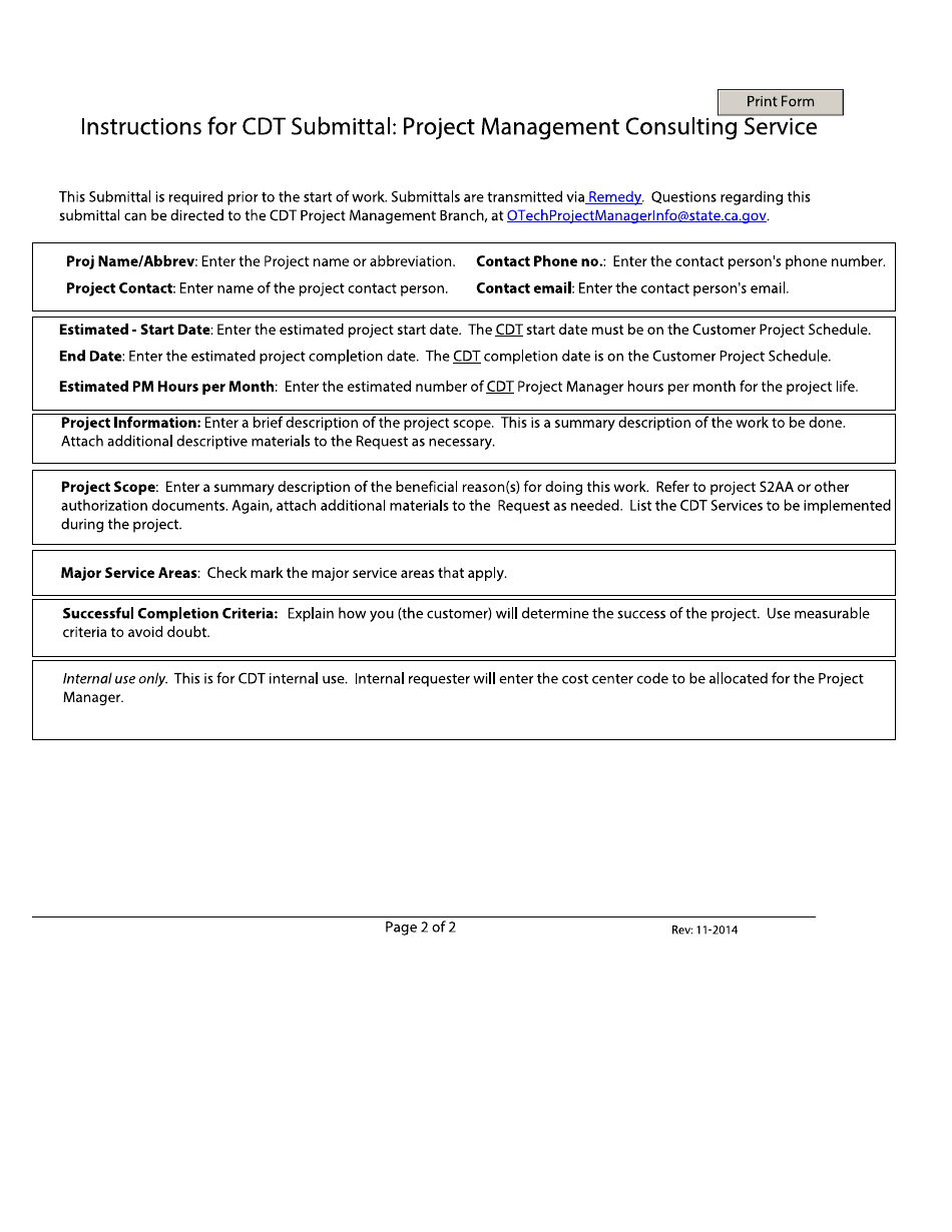 Project Management Submittal Form for Service Delivery - California, Page 2