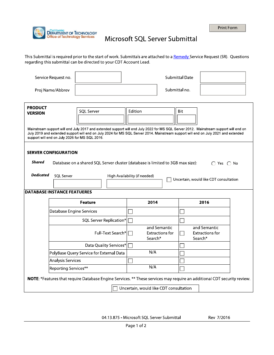 California Microsoft Sql Server Submittal Form - Fill Out, Sign Online ...