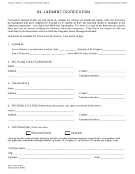 DTSC Form 1004 Oil Shipment Certification - California