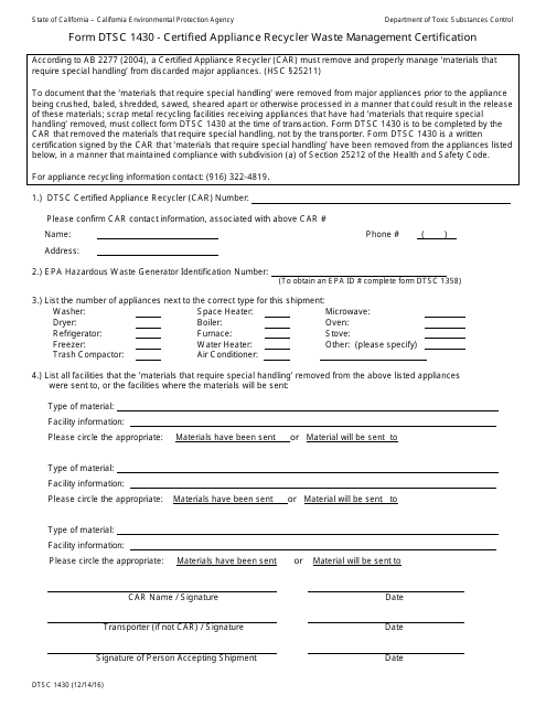 DTSC Form 1430  Printable Pdf
