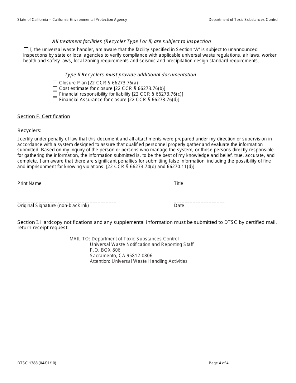 Dtsc Form 1388 Fill Out Sign Online And Download Printable Pdf California Templateroller 8399