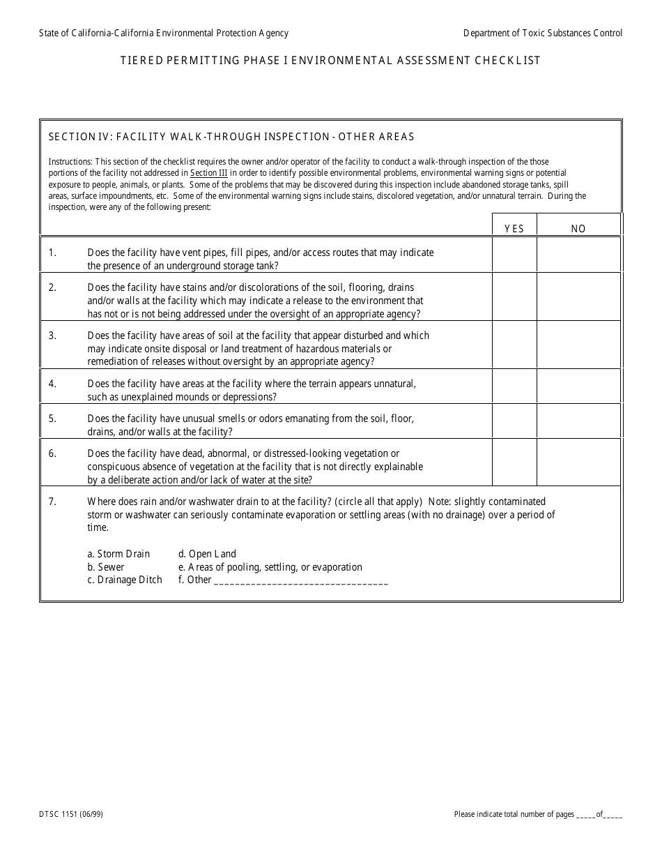 DTSC Form 1151 Tiered Permitting Phase I Environmental Assessment Checklist - California, Page 4