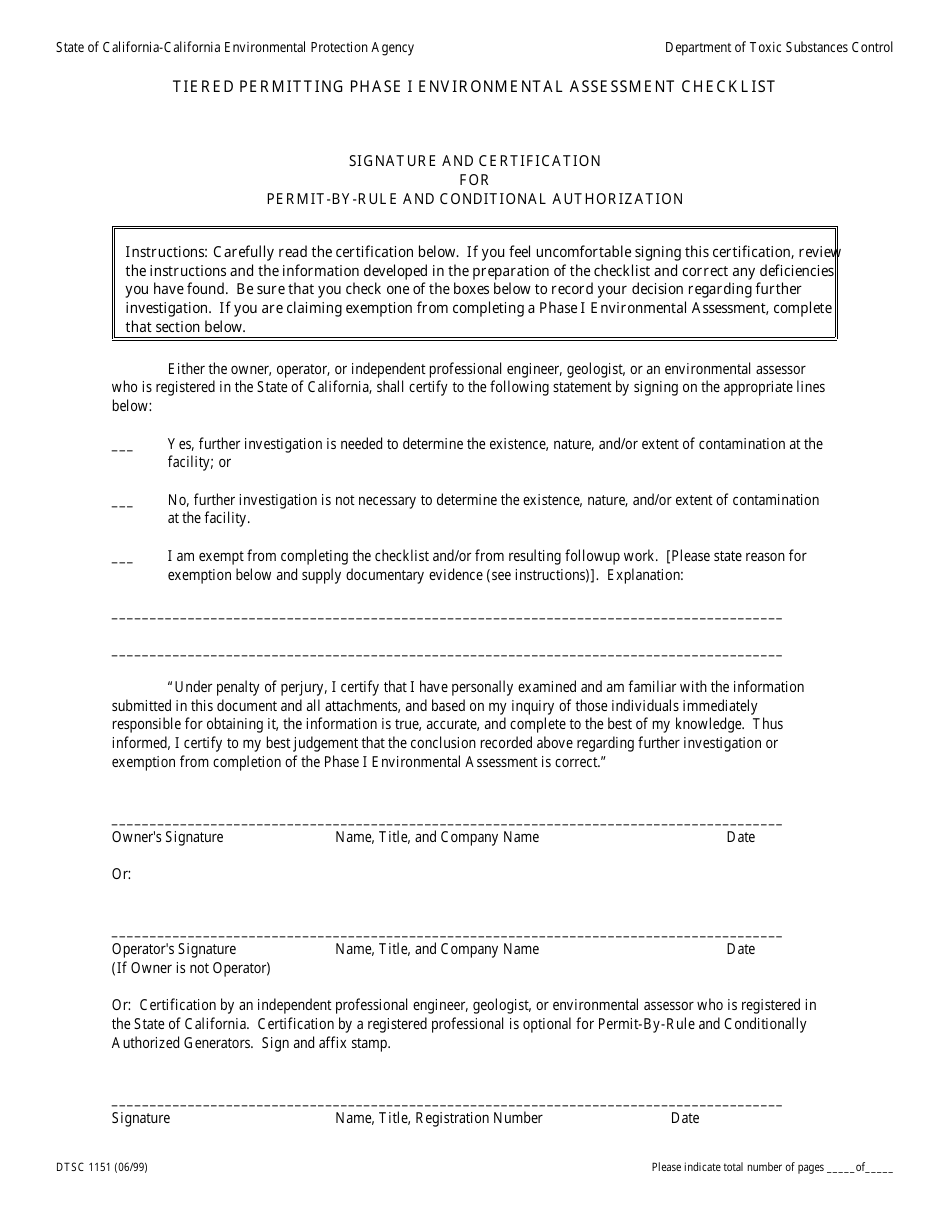 DTSC Form 1151 Tiered Permitting Phase I Environmental Assessment Checklist - California, Page 6