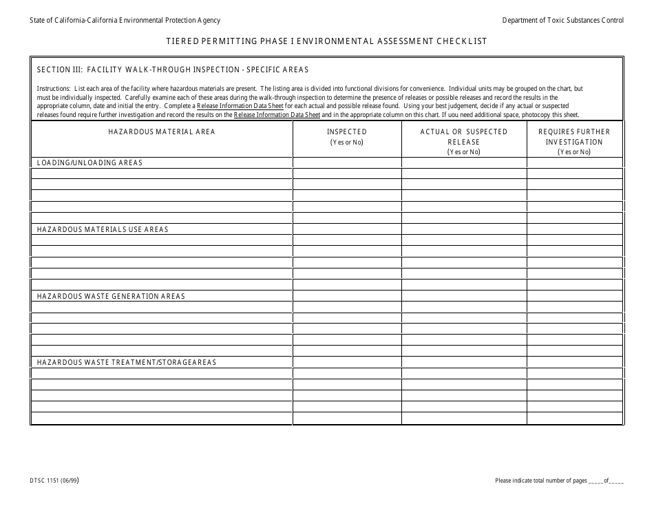 DTSC Form 1151 Tiered Permitting Phase I Environmental Assessment Checklist - California, Page 7