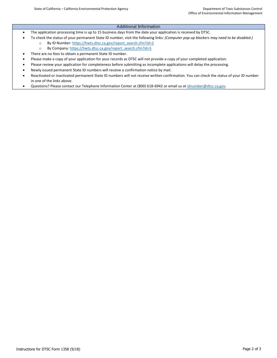 Dtsc Form 1358 Fill Out Sign Online And Download Fillable Pdf California Templateroller 7364