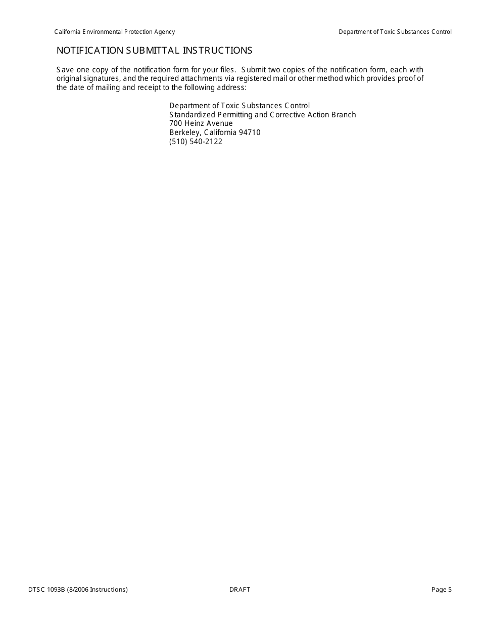 Instructions for DTSC Form 1093A Standardized Permit Notification for Existing or Proposed Hazardous Waste Facilities - California, Page 5