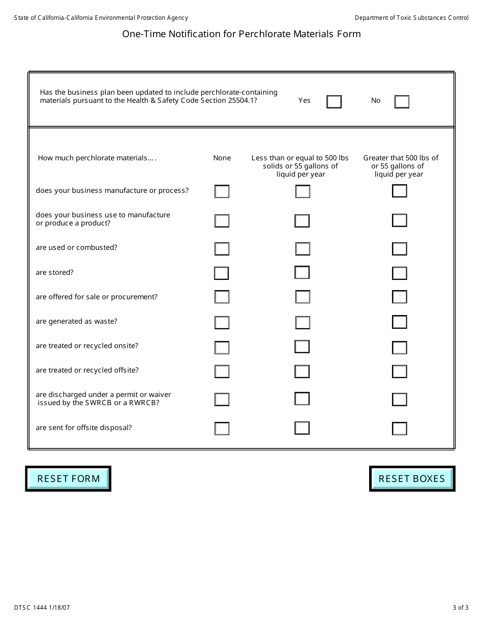 DTSC Form 1444 One-Time Notification for Perchlorate Materials - California, Page 3
