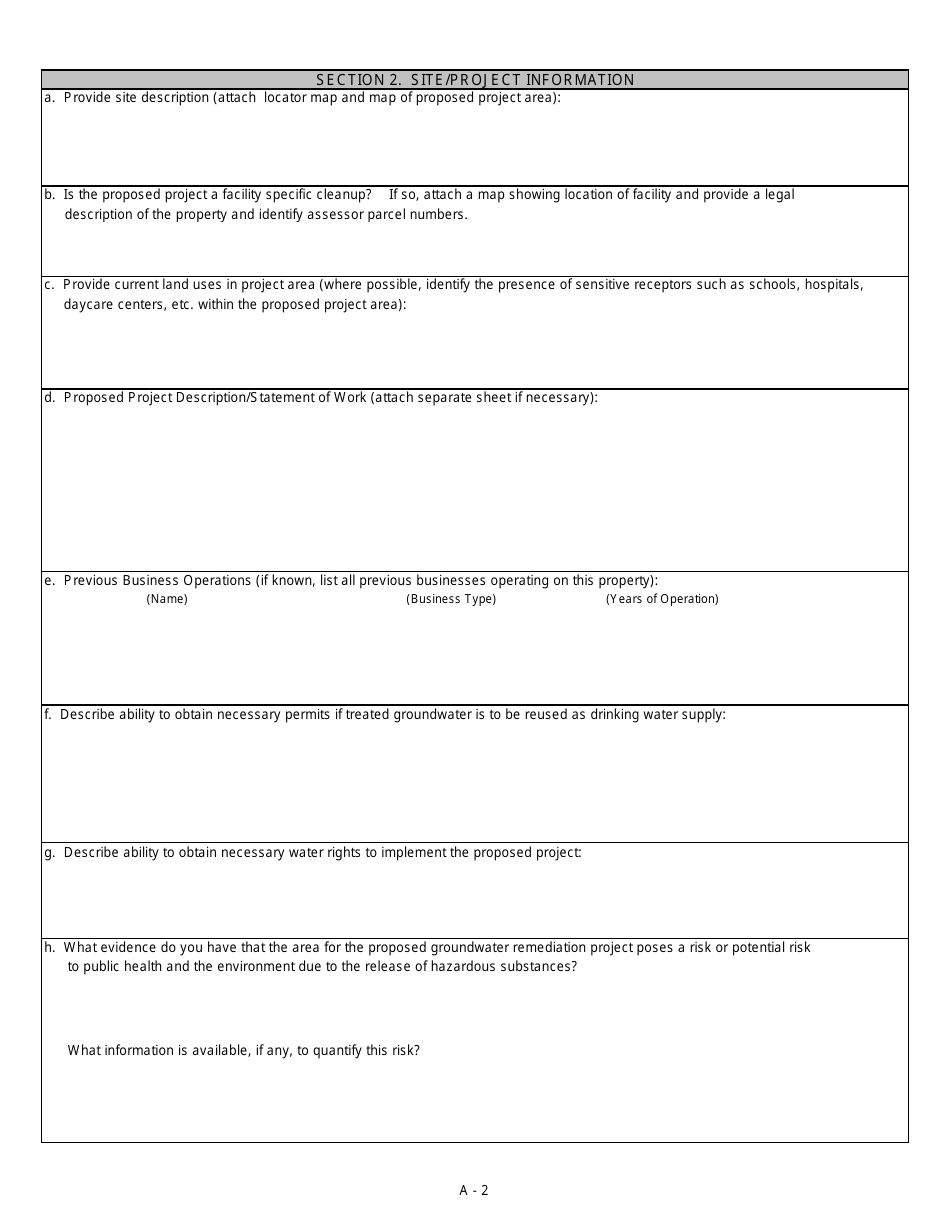 Groundwater Remediation Loan Program Application Supplement Form - California, Page 2