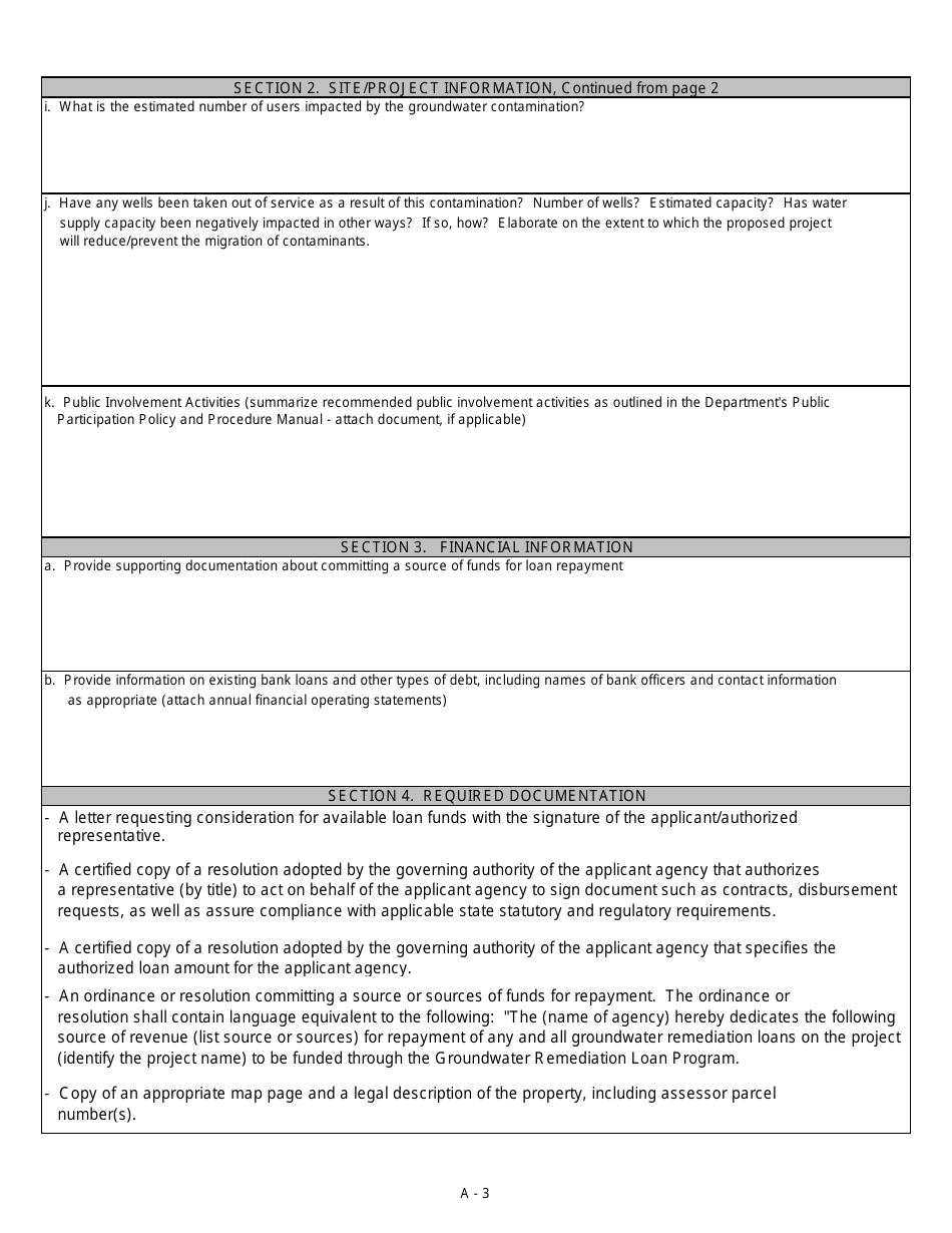 Groundwater Remediation Loan Program Application Supplement Form - California, Page 3