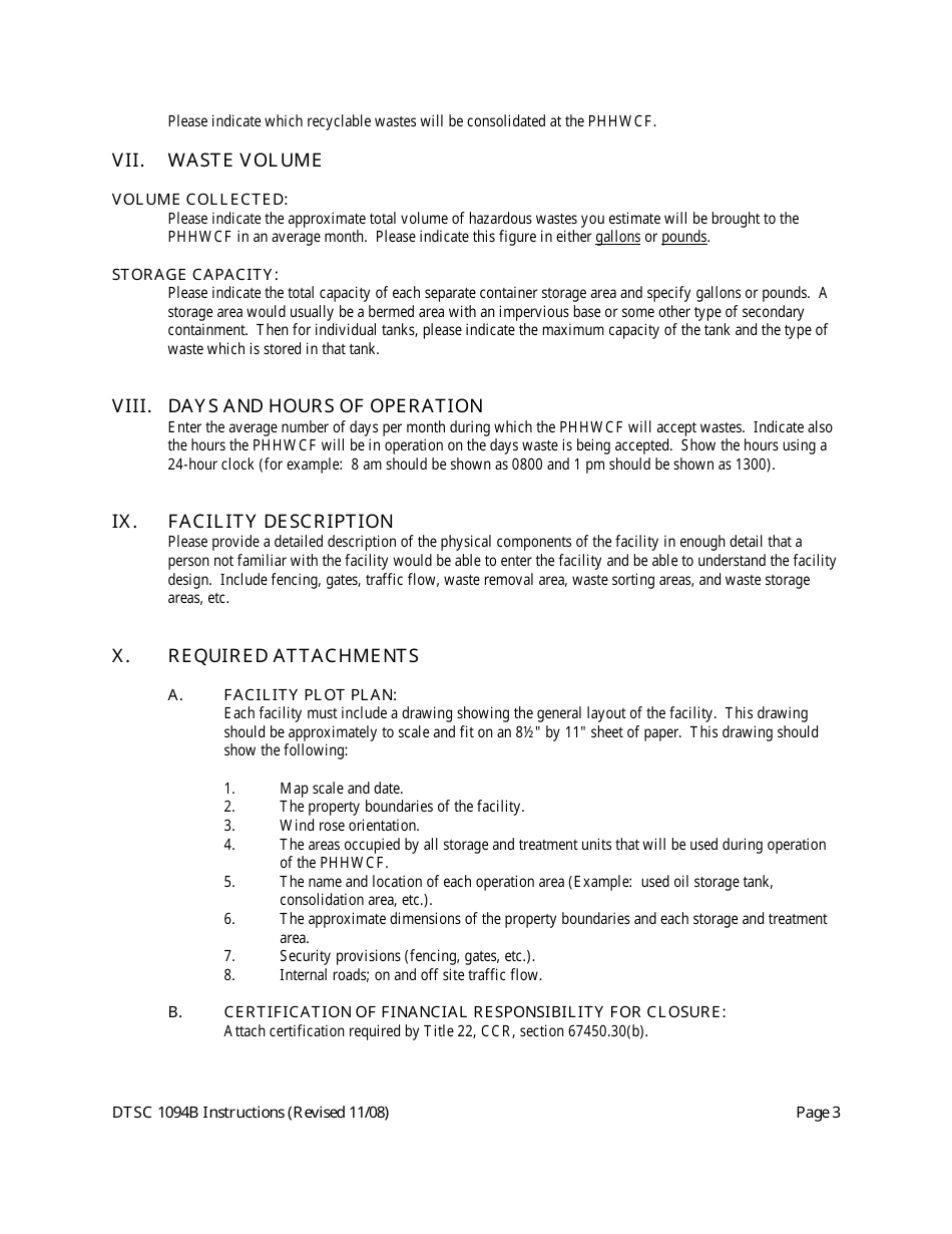 DTSC Form 1094B Permit by Rule Notification for Proposed Facilities - California, Page 3