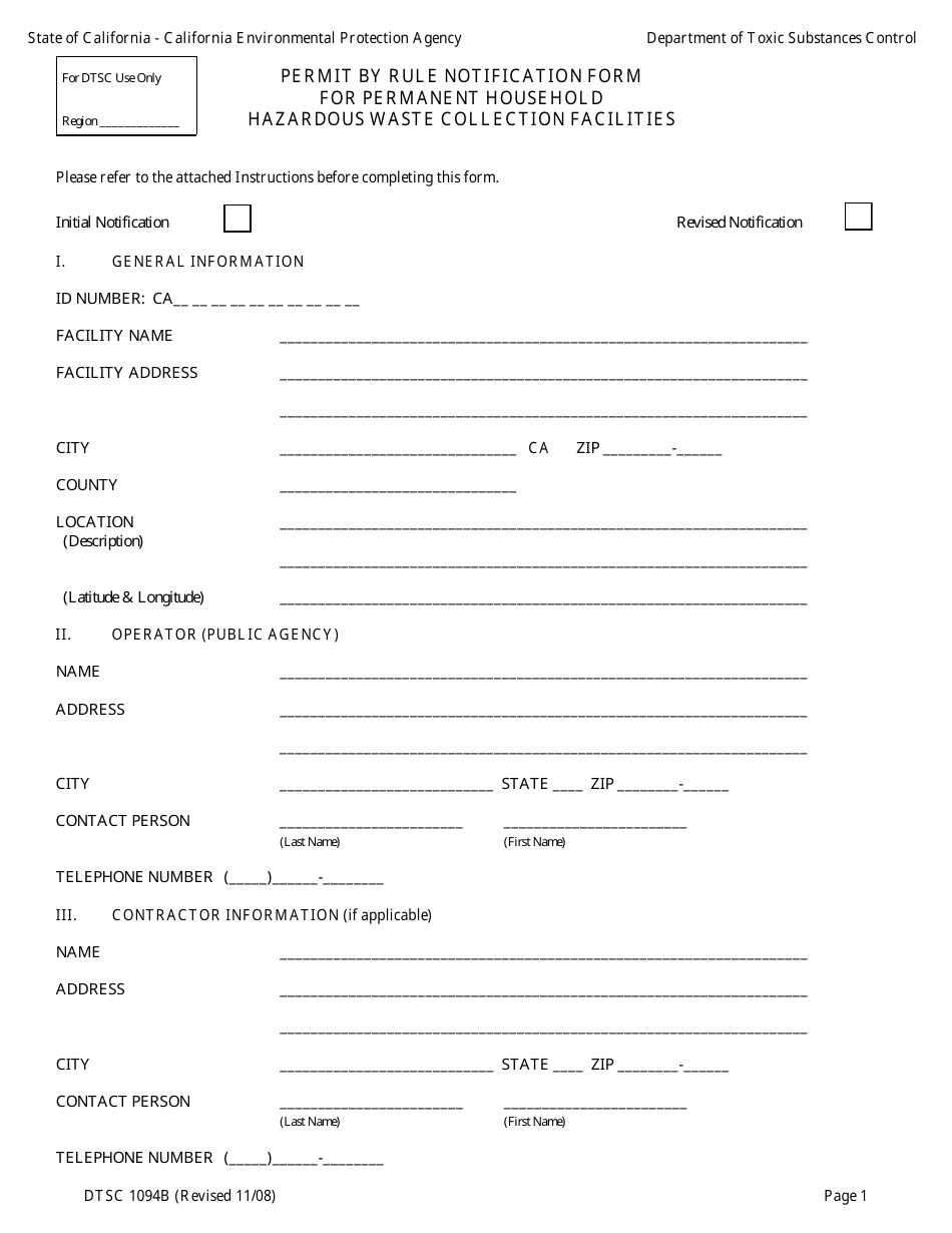 DTSC Form 1094B Permit by Rule Notification for Proposed Facilities - California, Page 5