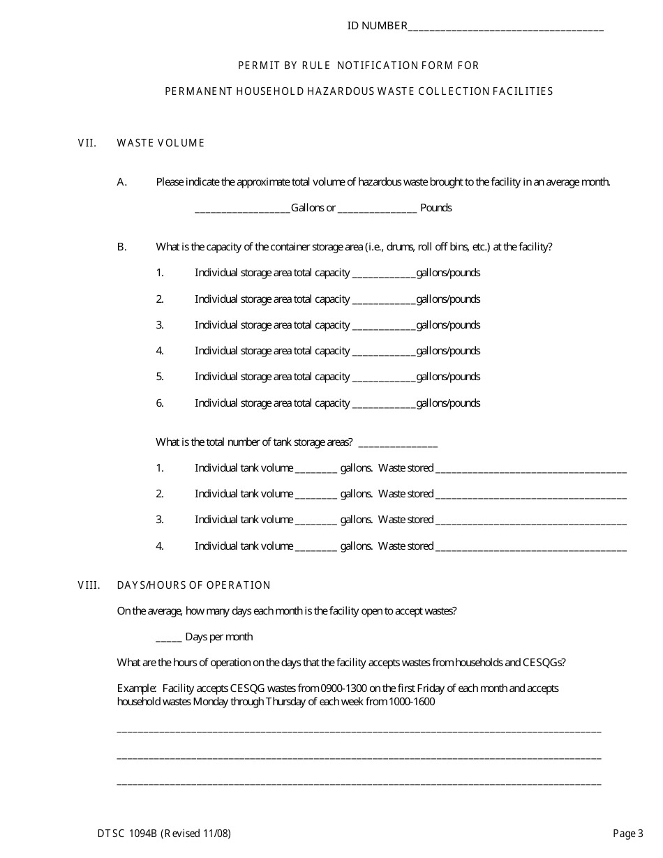 DTSC Form 1094B Permit by Rule Notification for Proposed Facilities - California, Page 7